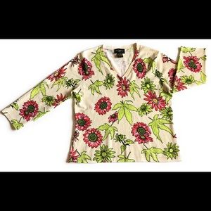 Sandra king pullover vneck, floral, Sz PM